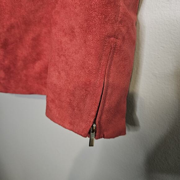 Evan Picone Faux Suede Jacket Zip Up Red Collared Blazer Jacket Women's Sz 10 - Picture 3 of 9